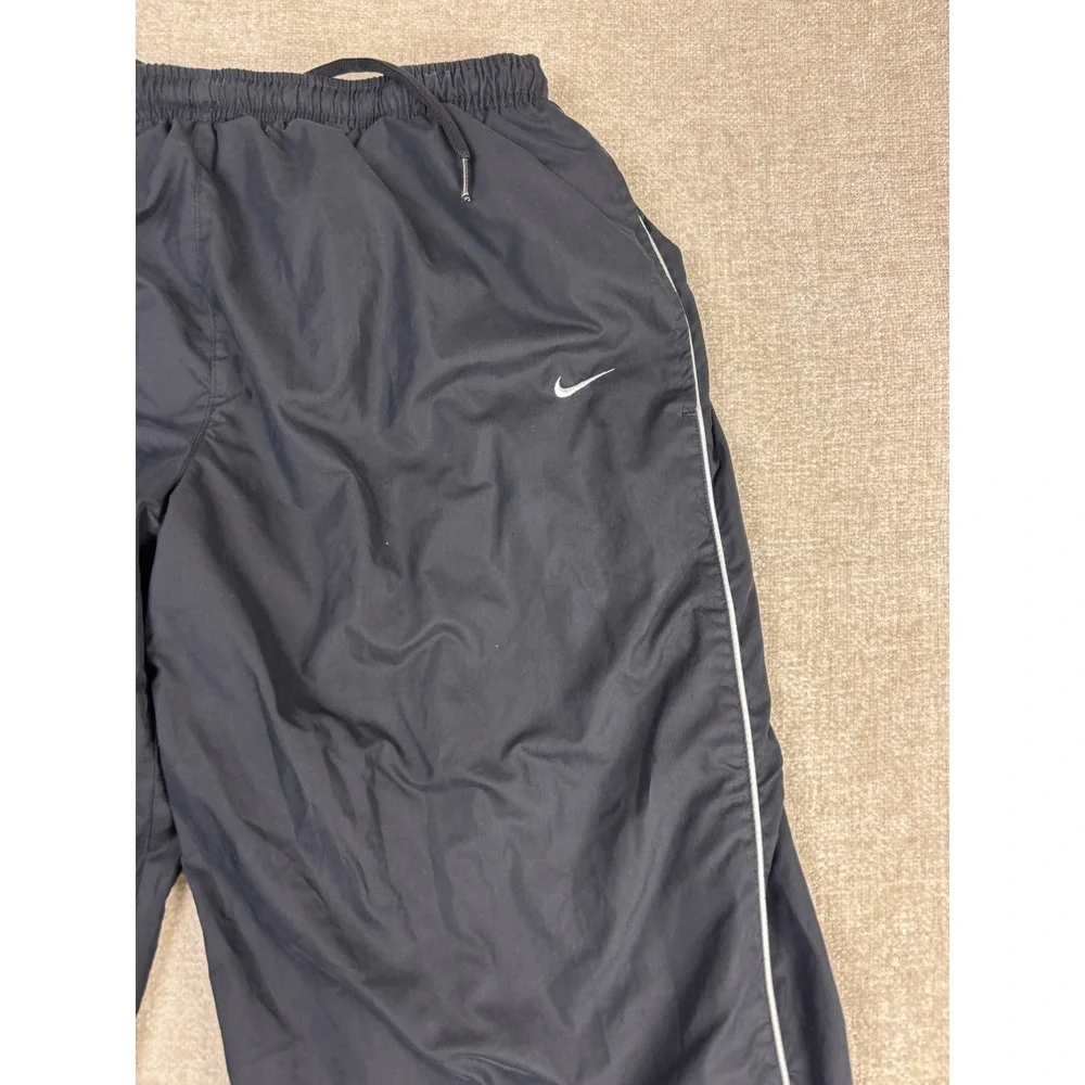 Nike Mens XL Black Nylon Jersey Lined Track Pants White Piping Zipper Cuffs